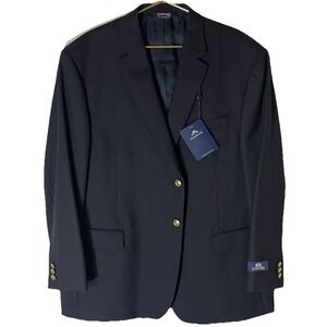 Stafford Men's 50R Navy Sport Coat Jacket Gold Buttons Wool Blend New With Tags